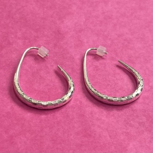 Oval Hooped Earrings - Silver